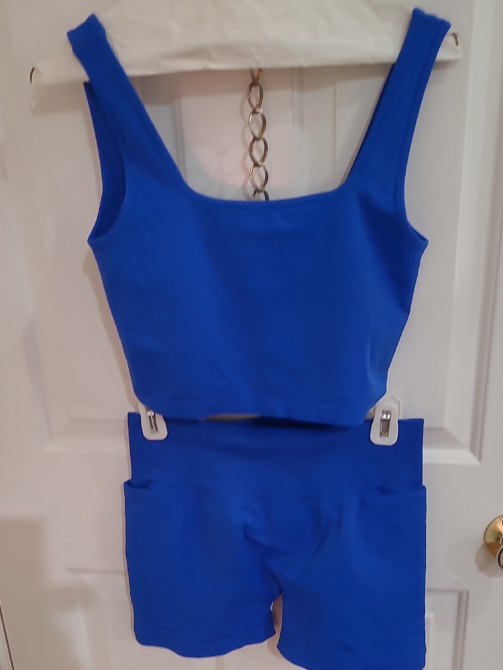 Bright Blue Tank Crop Top & High Waist Shorts Set